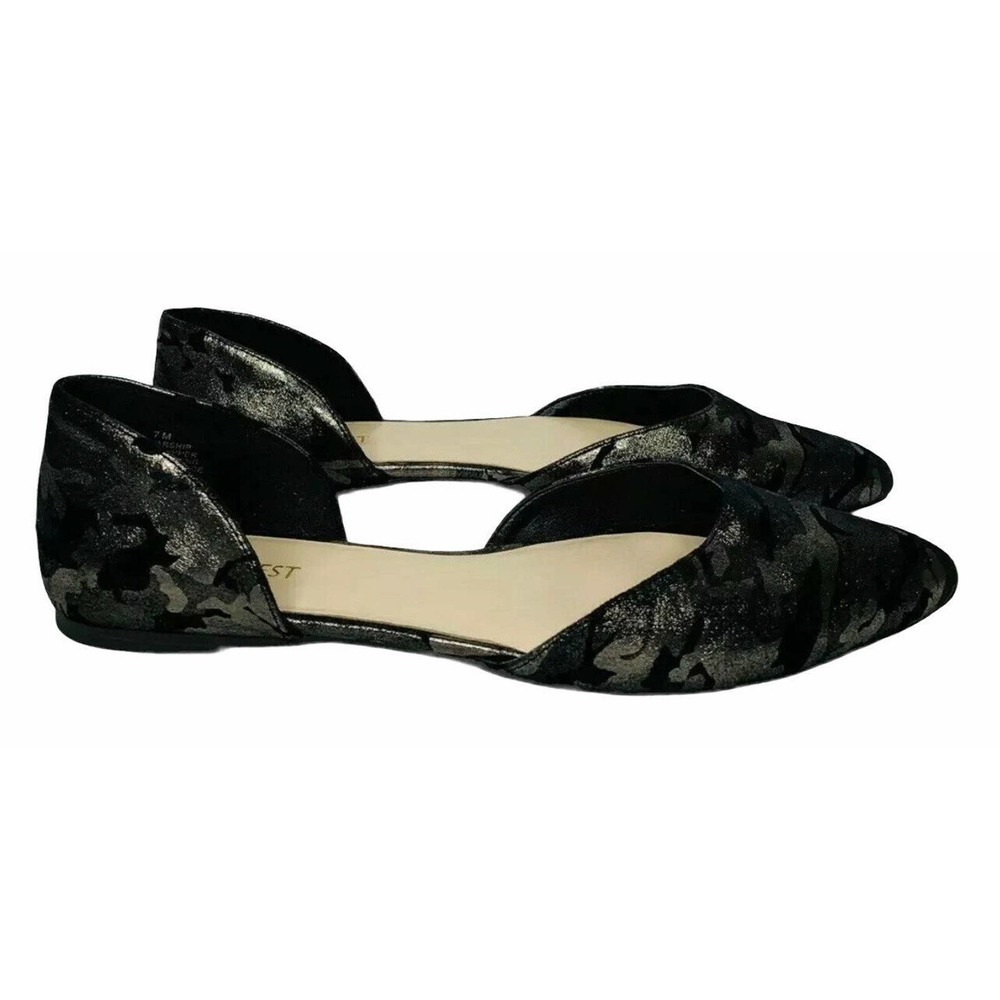 Nine West Starship Metallic Leather Camo D'Orsay Pointed Toe Flats Shoes Size 7M